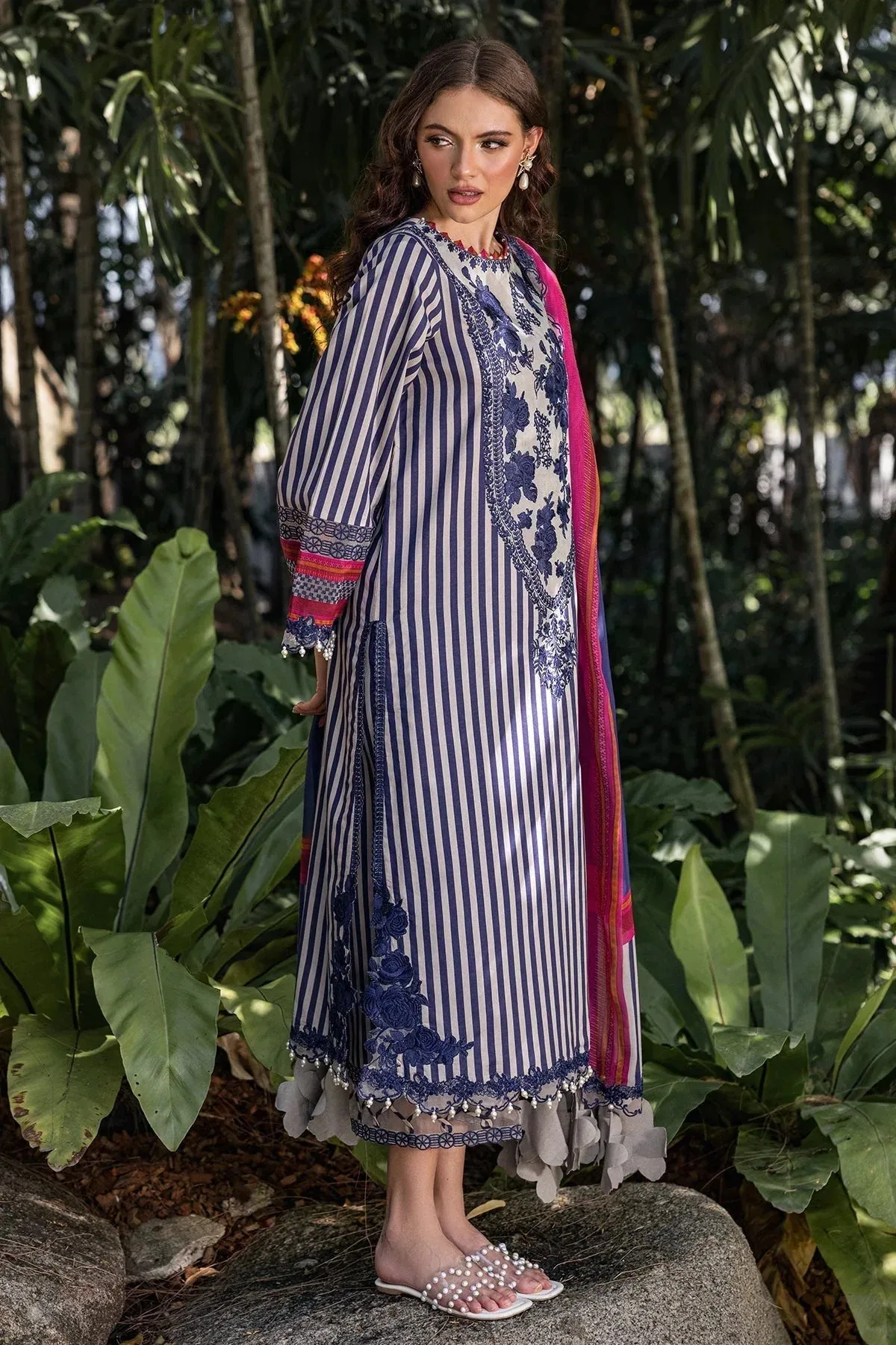 Charizma Naranji Lawn Navy Chiffon – view 5 – Poshaq