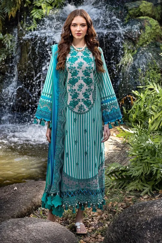 Charizma Naranji Lawn Teal Chiffon – view 1 – Poshaq