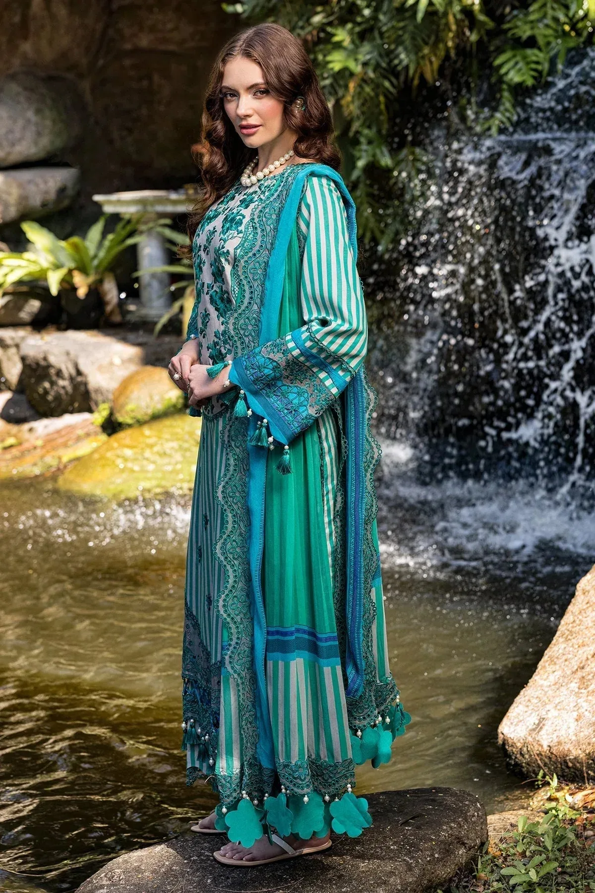 Charizma Naranji Lawn Teal Chiffon – view 2 – Poshaq