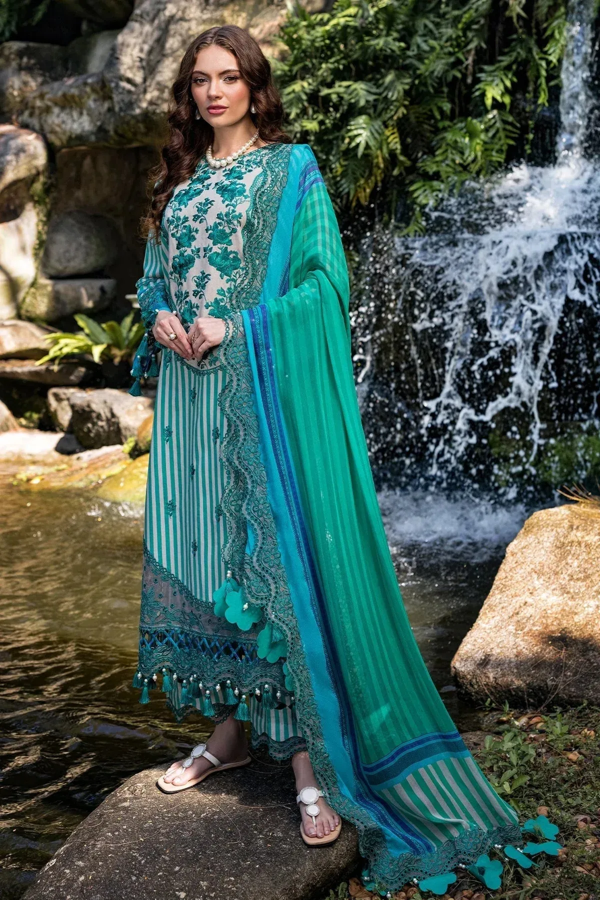 Charizma Naranji Lawn Teal Chiffon – view 3 – Poshaq