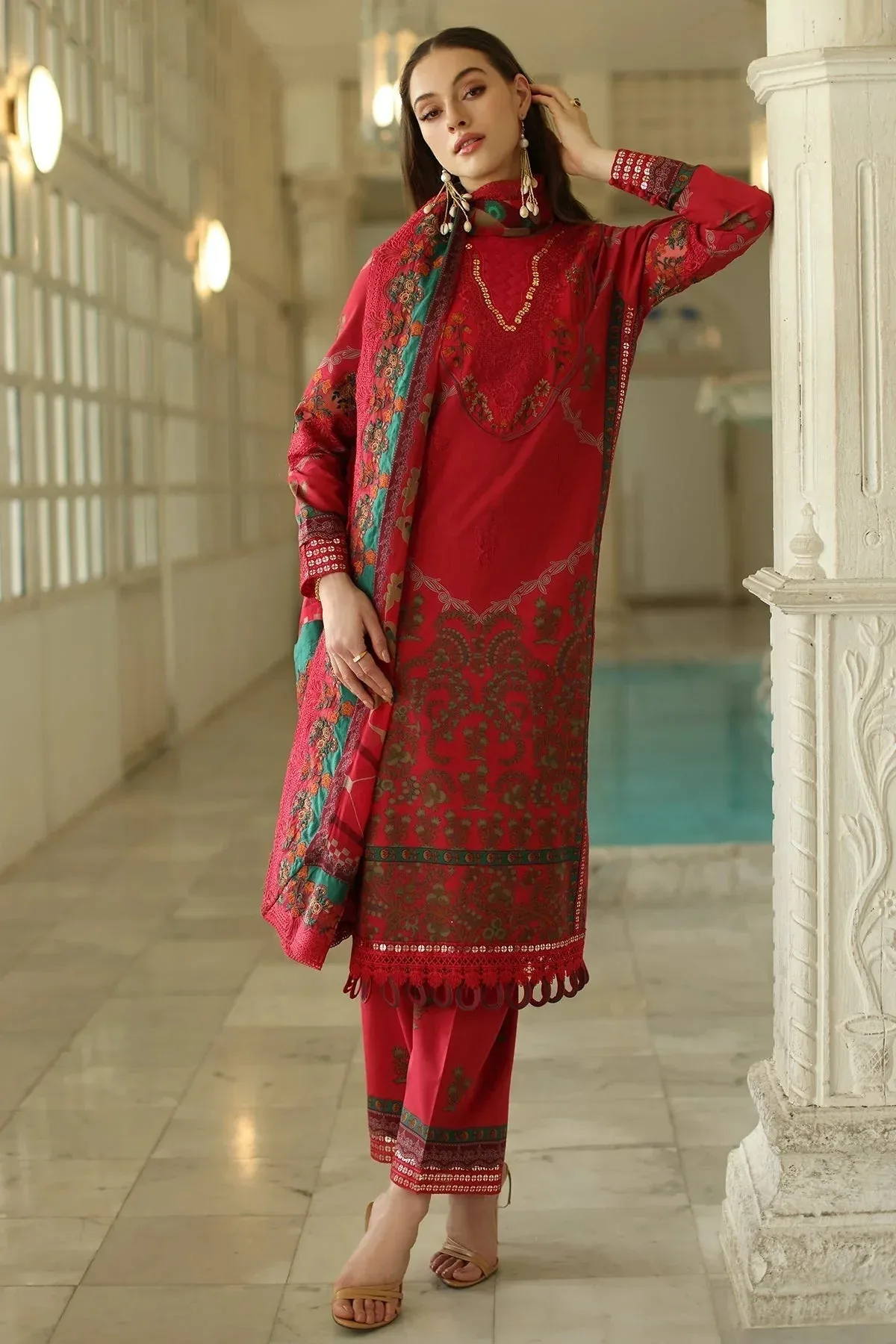 Charizma Aniq Lawn Collection Red Chiffon – view 1 – Poshaq