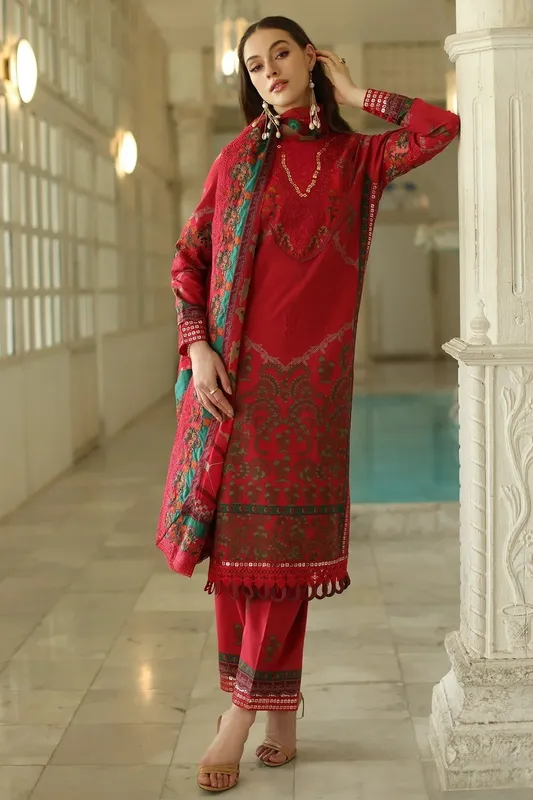Charizma Aniq Lawn Collection Red Chiffon – view 1 – Poshaq