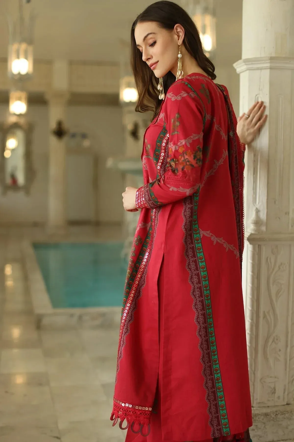 Charizma Aniq Lawn Collection Red Chiffon – view 2 – Poshaq