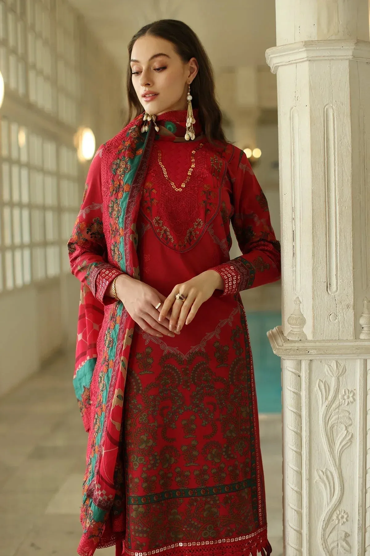 Charizma Aniq Lawn Collection Red Chiffon – view 3 – Poshaq