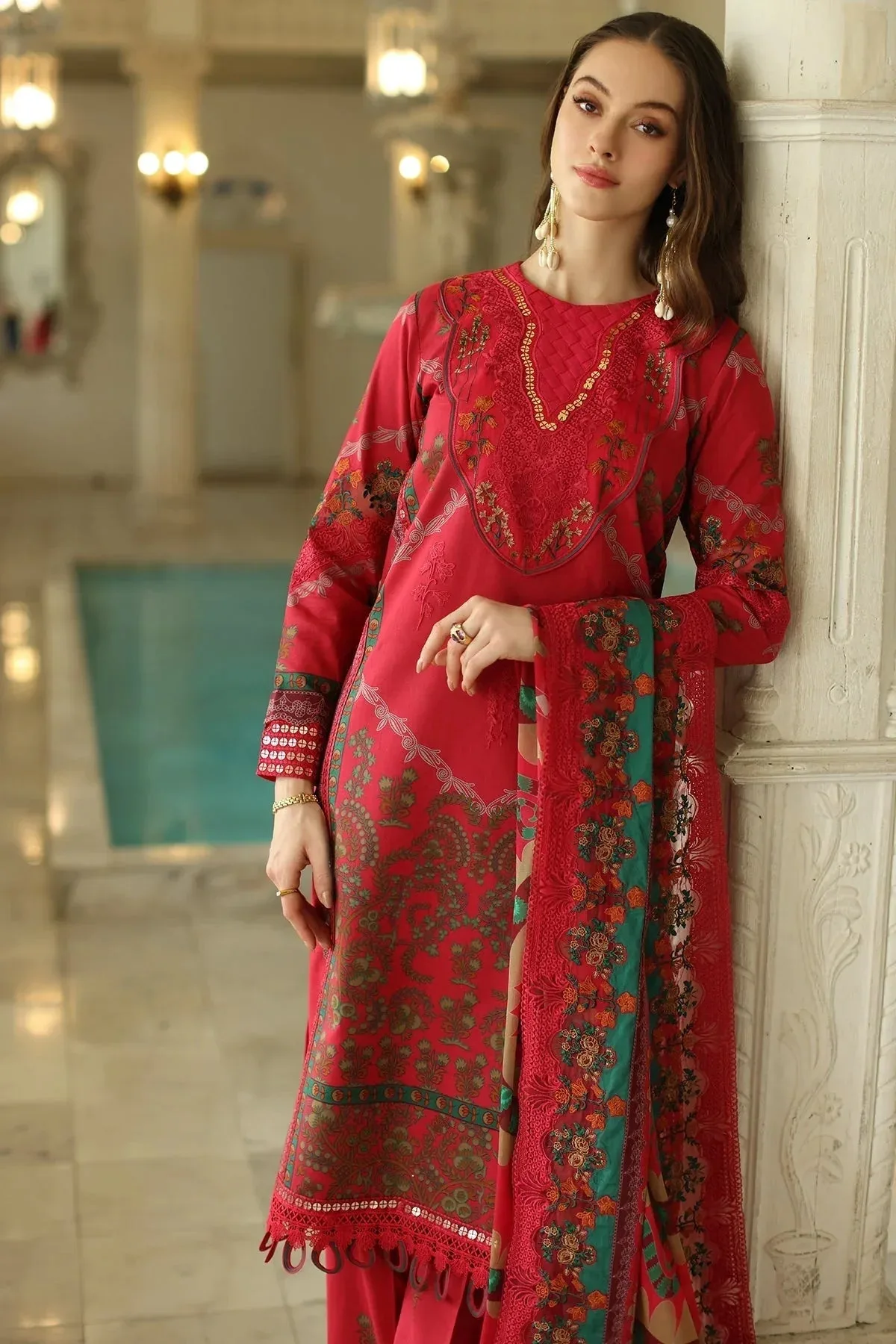 Charizma Aniq Lawn Collection Red Chiffon – view 4 – Poshaq