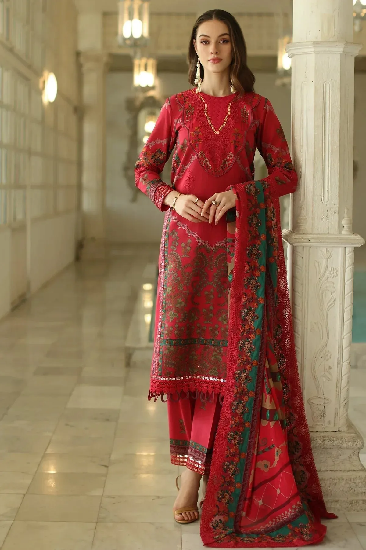 Charizma Aniq Lawn Collection Red Chiffon – view 5 – Poshaq