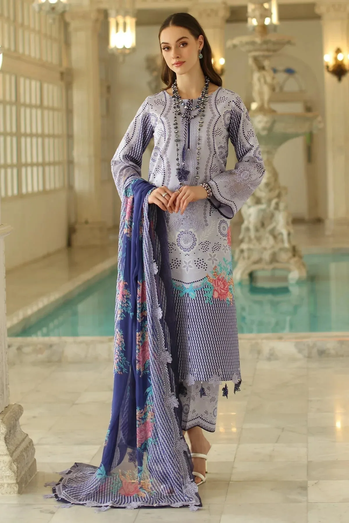 Charizma Aniq Lawn Collection Light Lavender Chiffon – view 1 – Poshaq