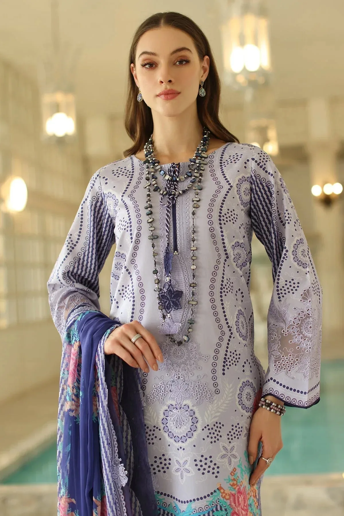 Charizma Aniq Lawn Collection Light Lavender Chiffon – view 4 – Poshaq