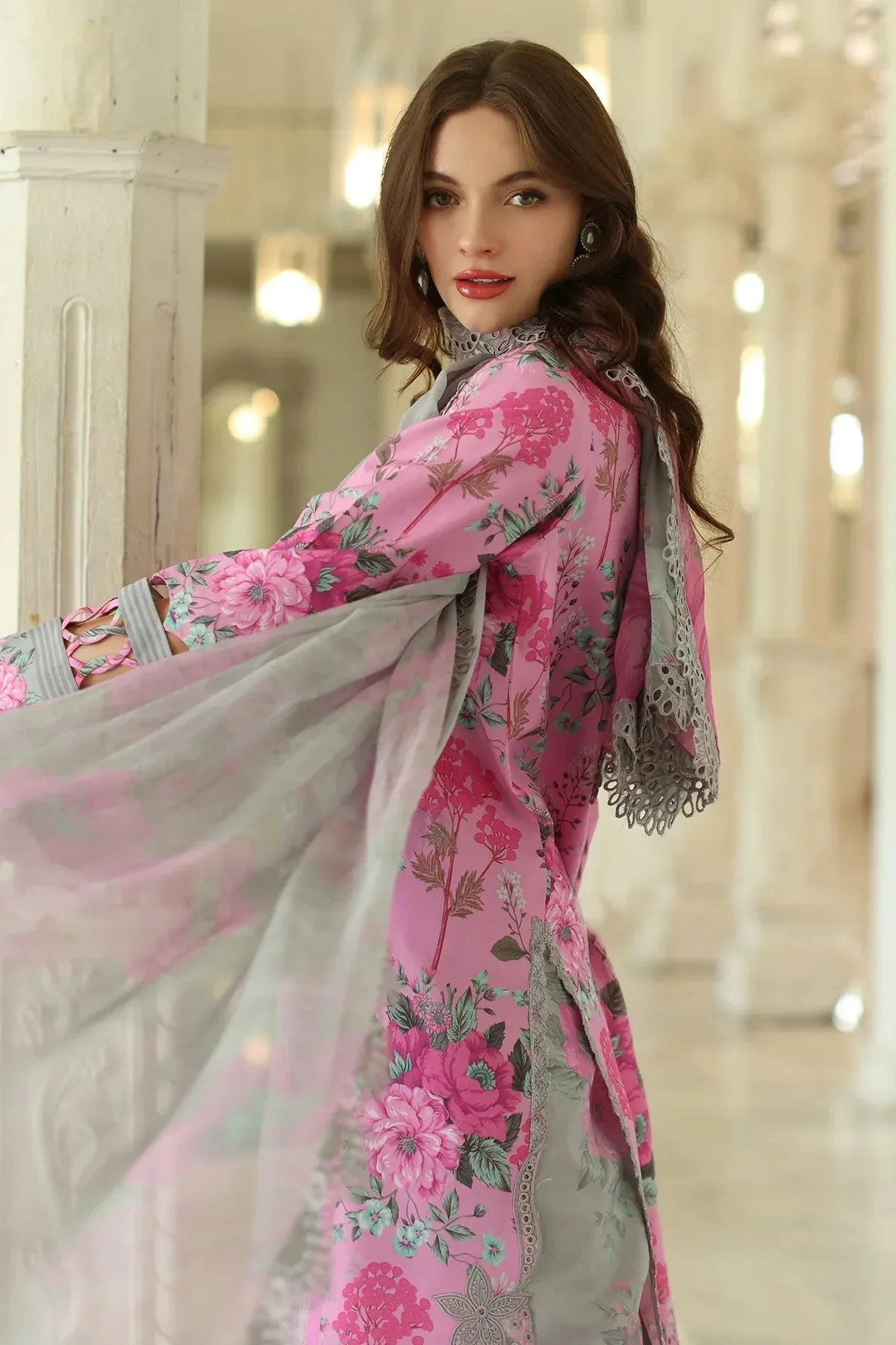 Charizma Aniq Lawn Collection Grey Chiffon – view 2 – Poshaq