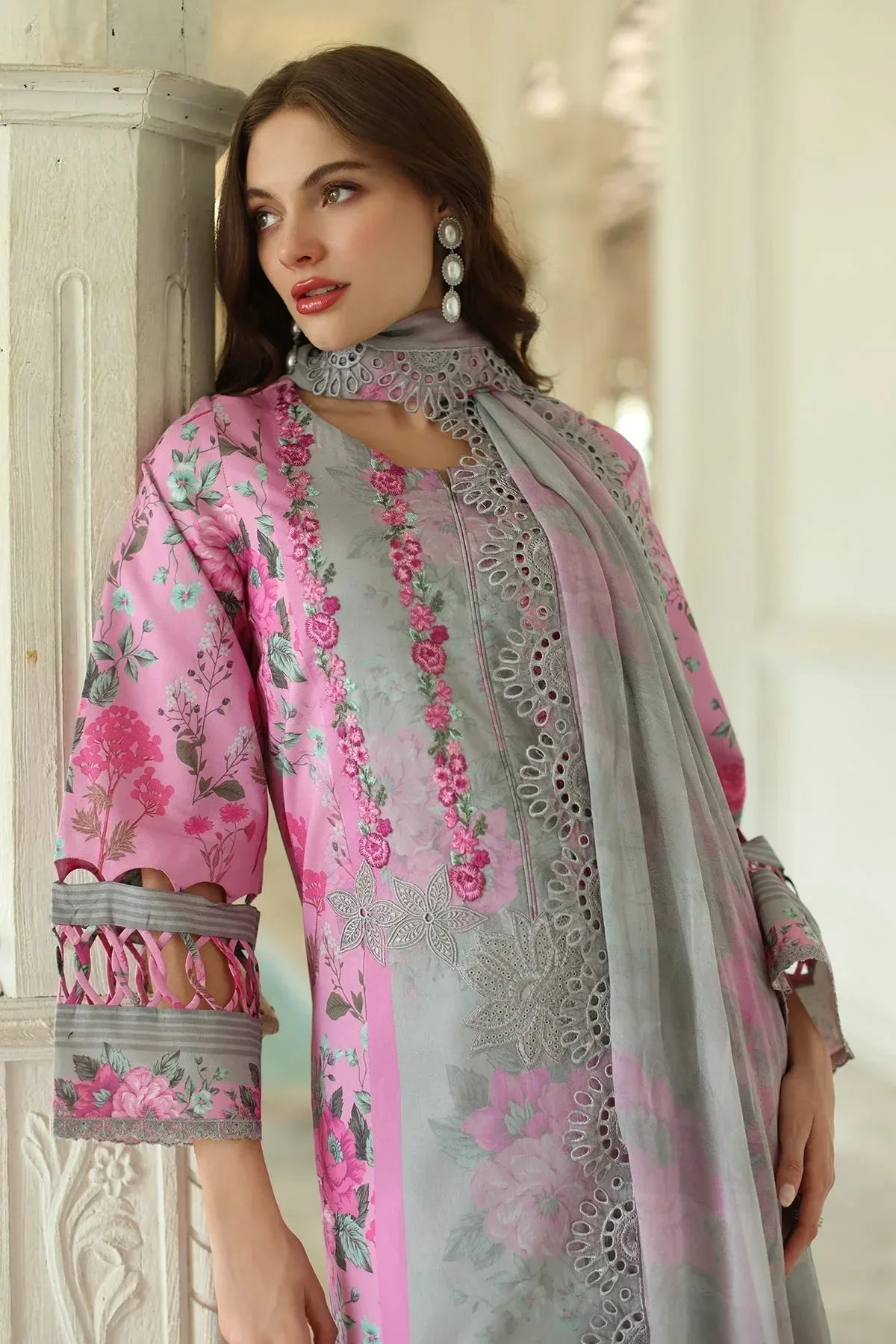 Charizma Aniq Lawn Collection Grey Chiffon – view 3 – Poshaq