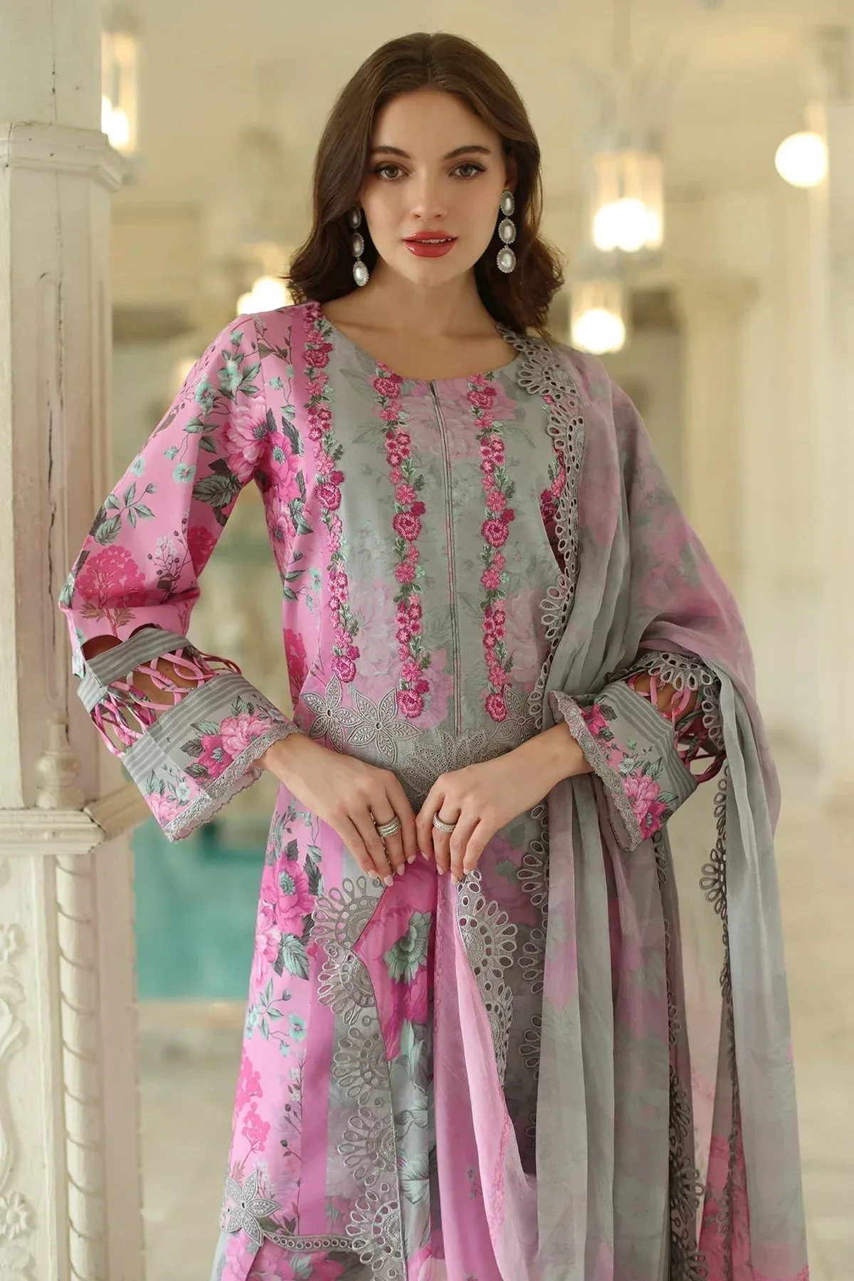 Charizma Aniq Lawn Collection Grey Chiffon – view 4 – Poshaq