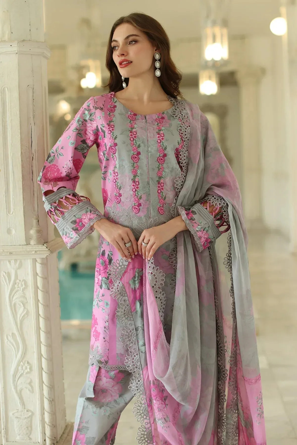 Charizma Aniq Lawn Collection Grey Chiffon – view 5 – Poshaq