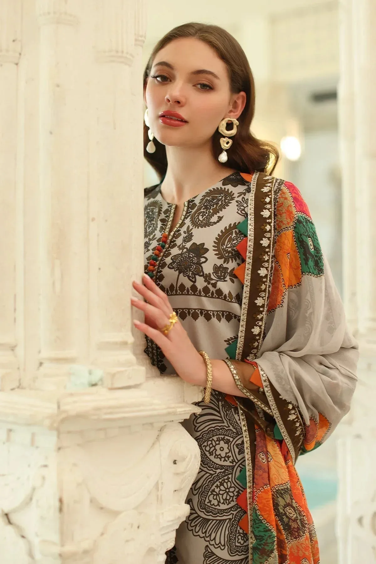 Charizma Aniq Lawn Collection Beige Chiffon – view 3 – Poshaq