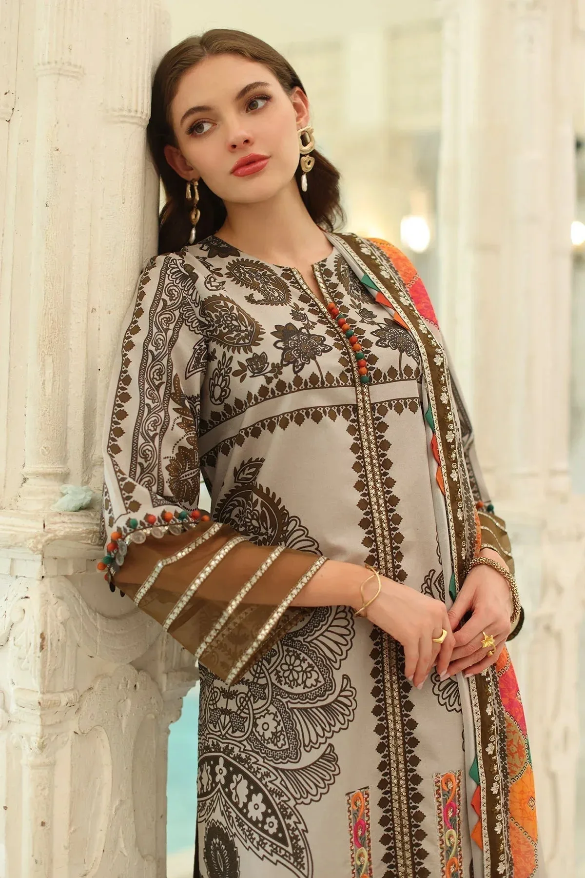 Charizma Aniq Lawn Collection Beige Chiffon – view 4 – Poshaq
