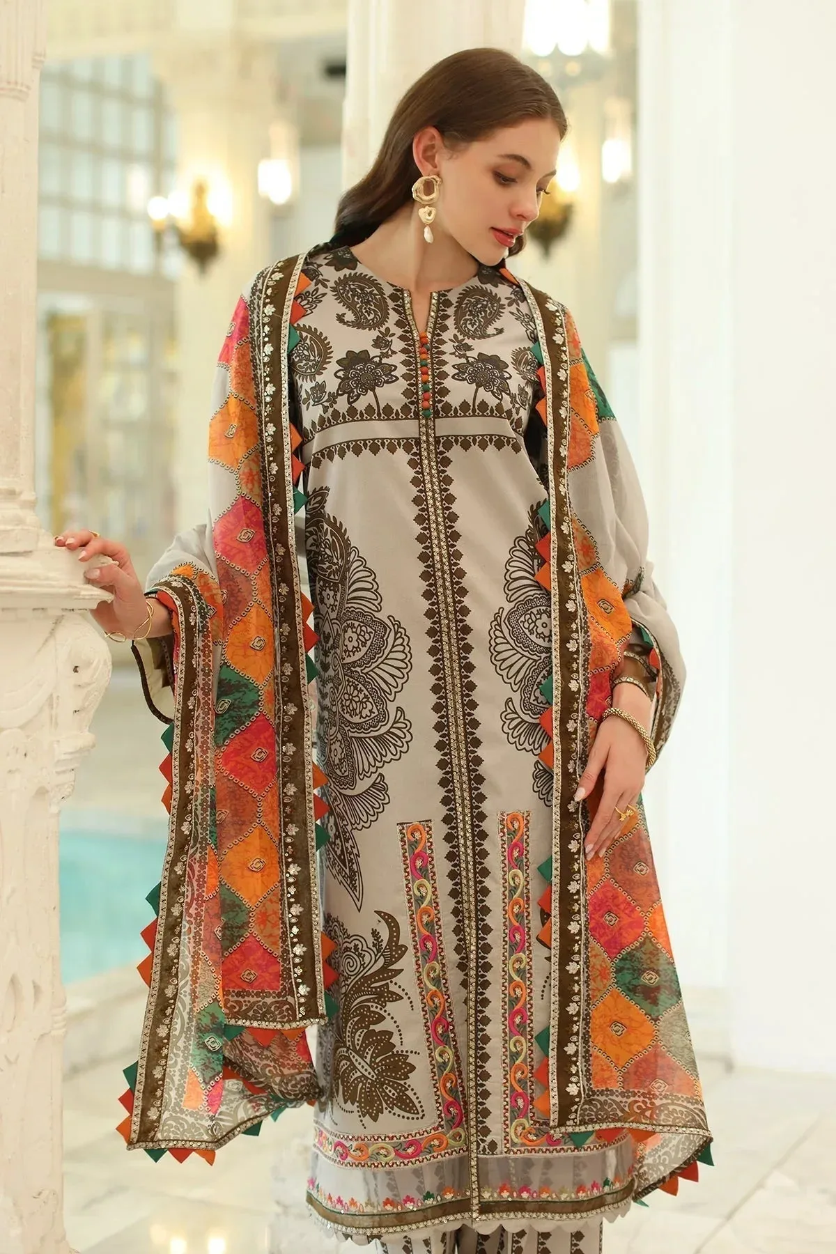 Charizma Aniq Lawn Collection Beige Chiffon – view 5 – Poshaq