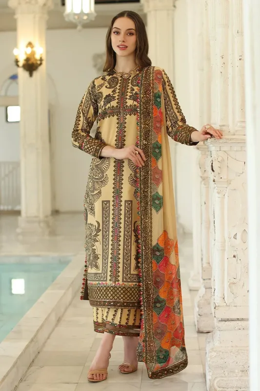 Charizma Aniq Lawn Collection Pale Yellow Chiffon – view 1 – Poshaq