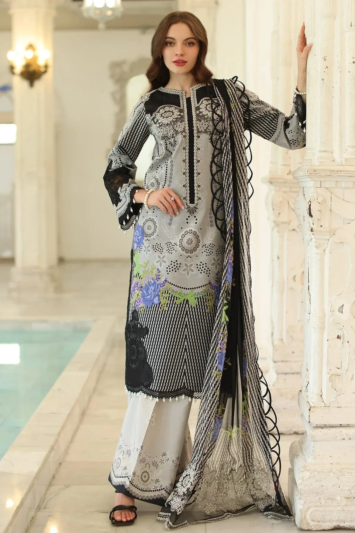 Charizma Aniq Lawn Collection Grey Chiffon – view 1 – Poshaq