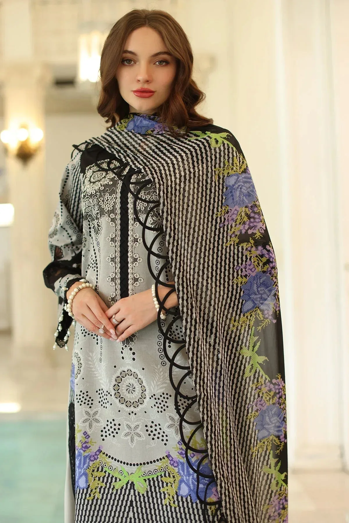 Charizma Aniq Lawn Collection Grey Chiffon – view 3 – Poshaq