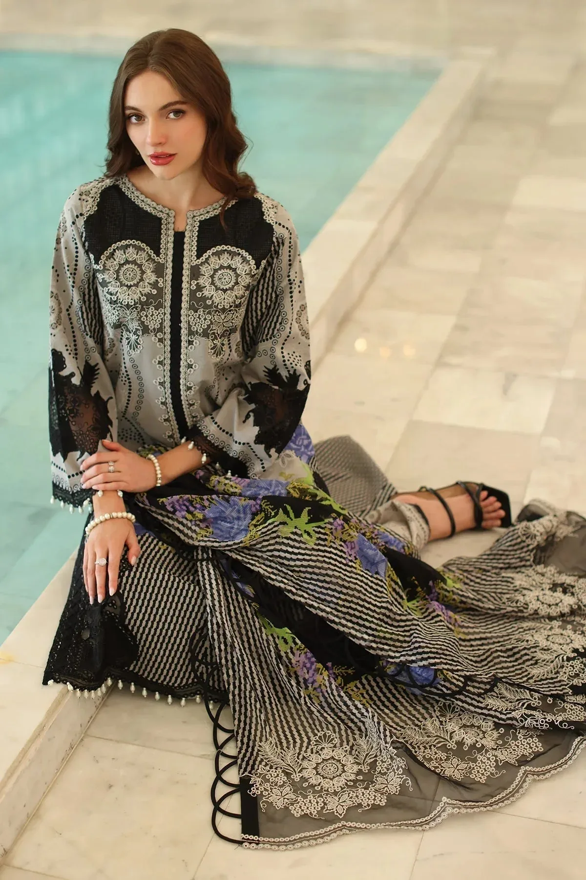 Charizma Aniq Lawn Collection Grey Chiffon – view 5 – Poshaq