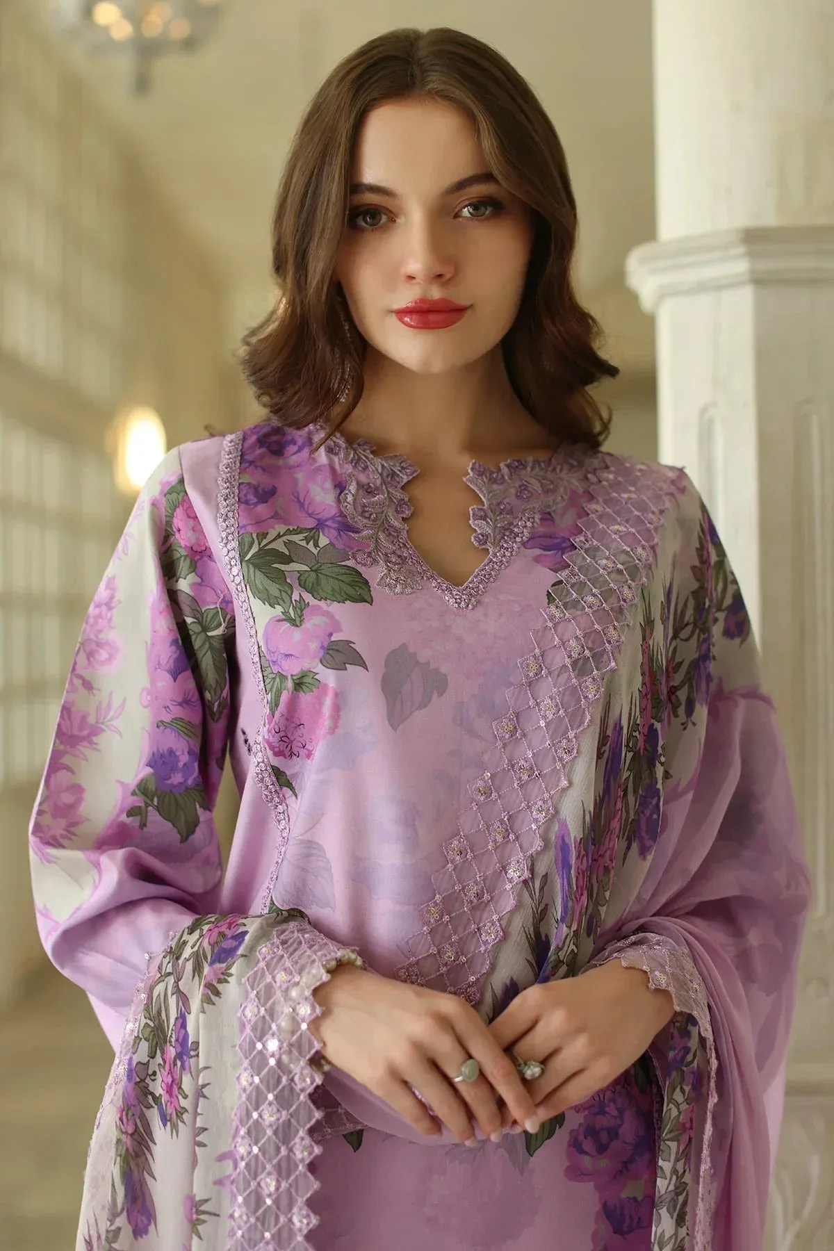 Charizma Aniq Lawn Collection Lilac Chiffon – view 3 – Poshaq