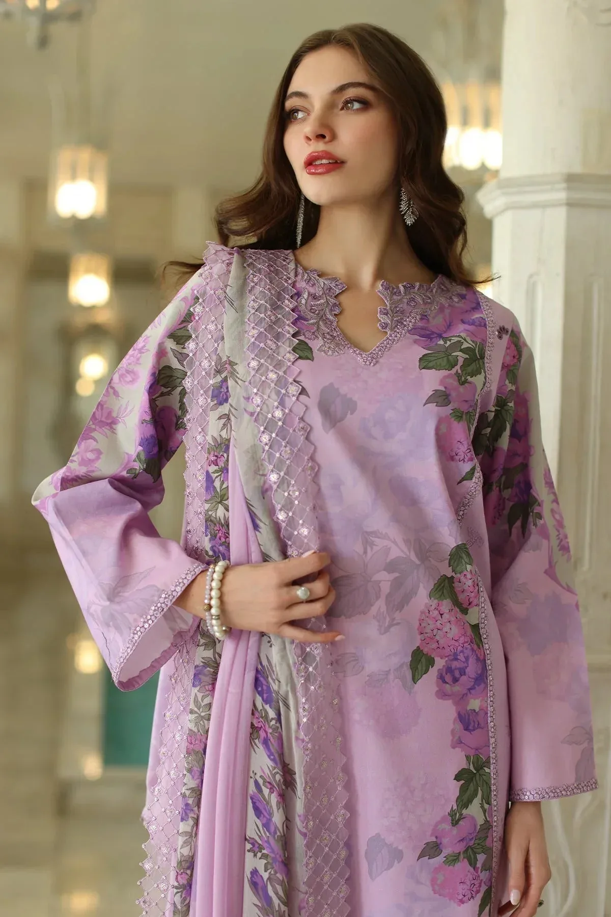 Charizma Aniq Lawn Collection Lilac Chiffon – view 4 – Poshaq