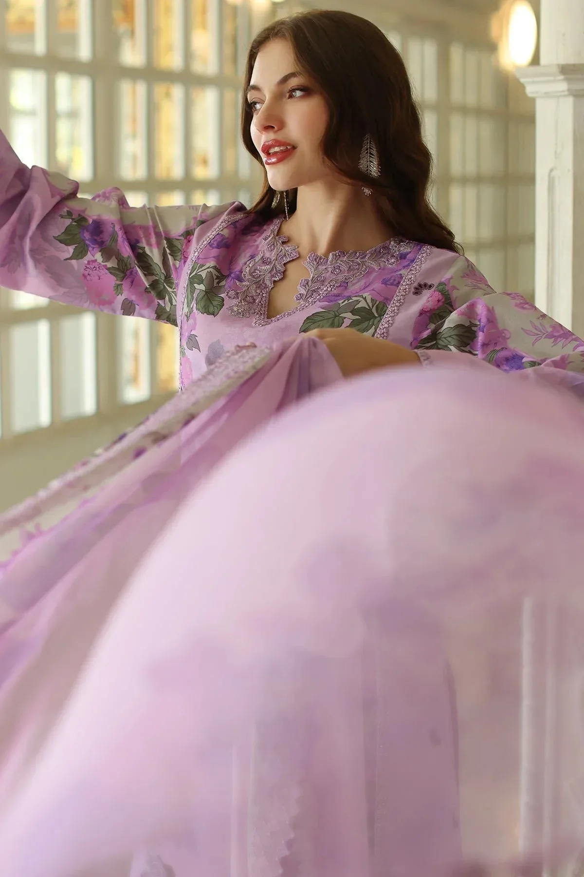 Charizma Aniq Lawn Collection Lilac Chiffon – view 5 – Poshaq