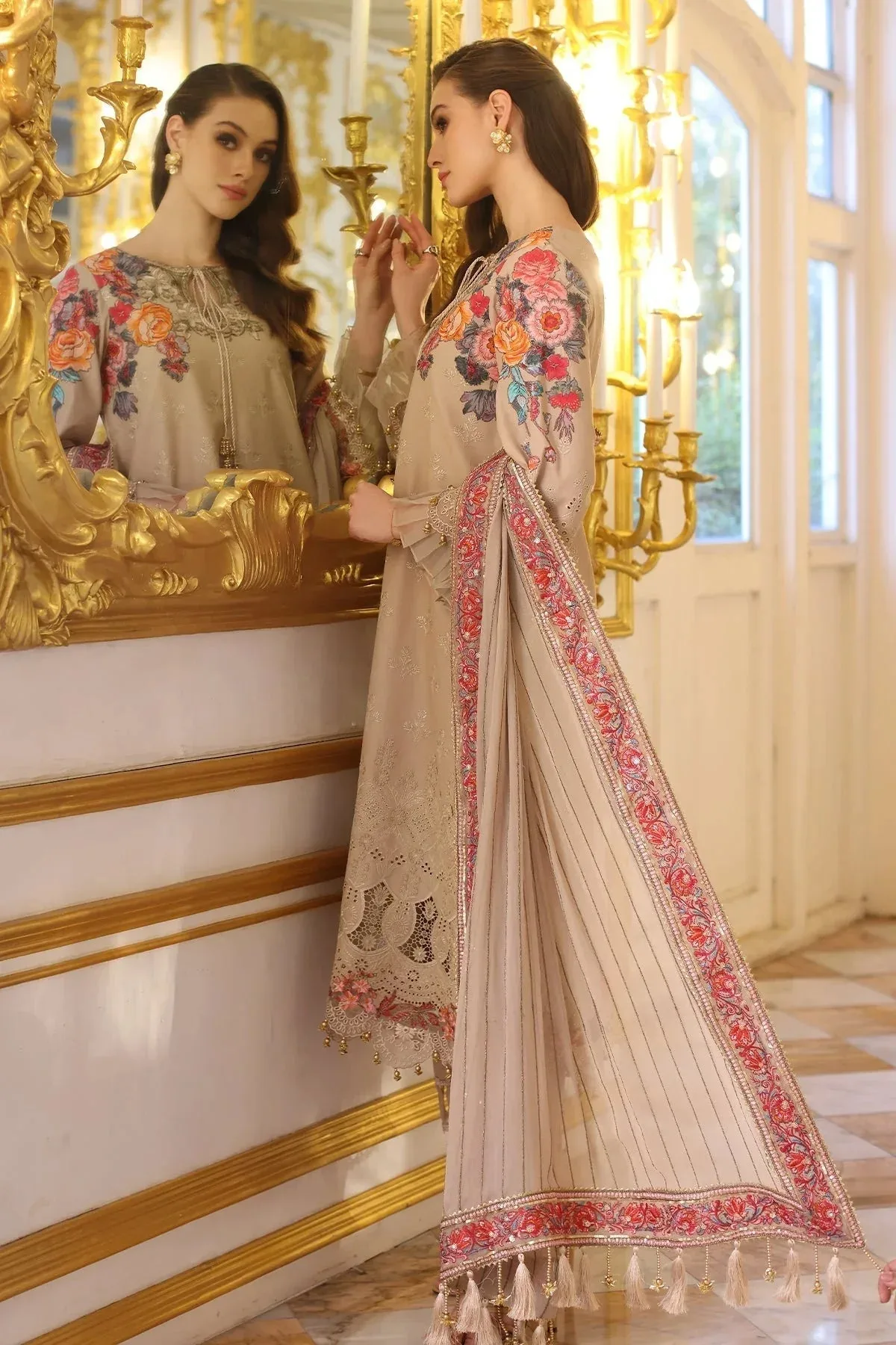Charizma Tabeer Eid Edition 25 Beige Chiffon – view 5 – Poshaq