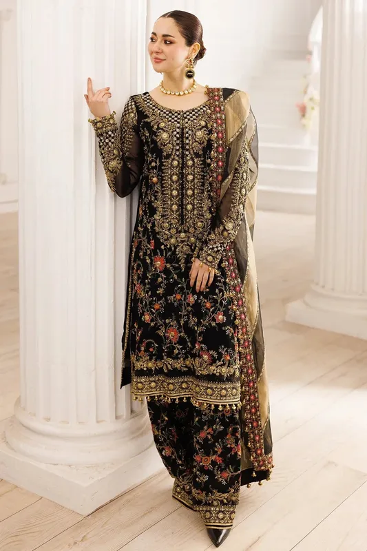 Charizma Dastaan e Jashaan Formals 25 Black Raw Silk – view 1 – Poshaq