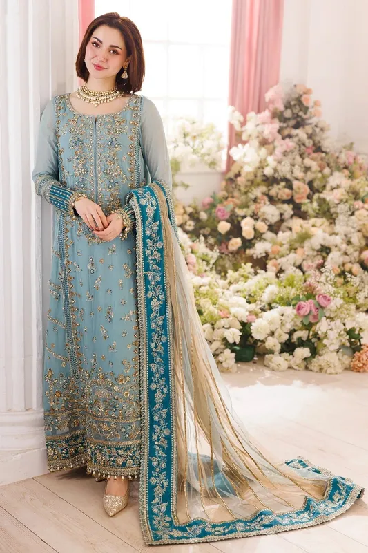 Charizma Dastaan e Jashaan Formals 25 Light Blue Gray Raw Silk – view 1 – Poshaq