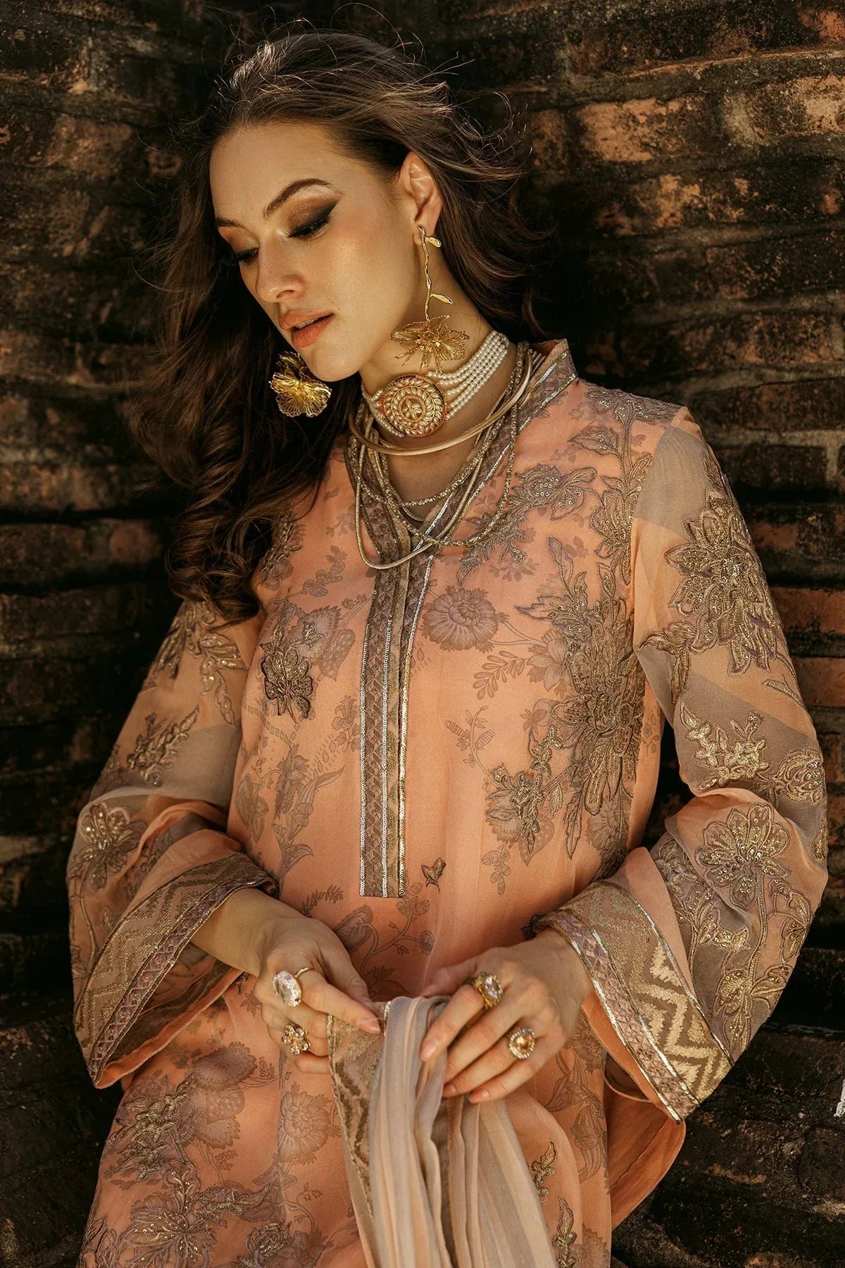 Charizma Vasal Collection 25 Peach Raw Silk – view 3 – Poshaq