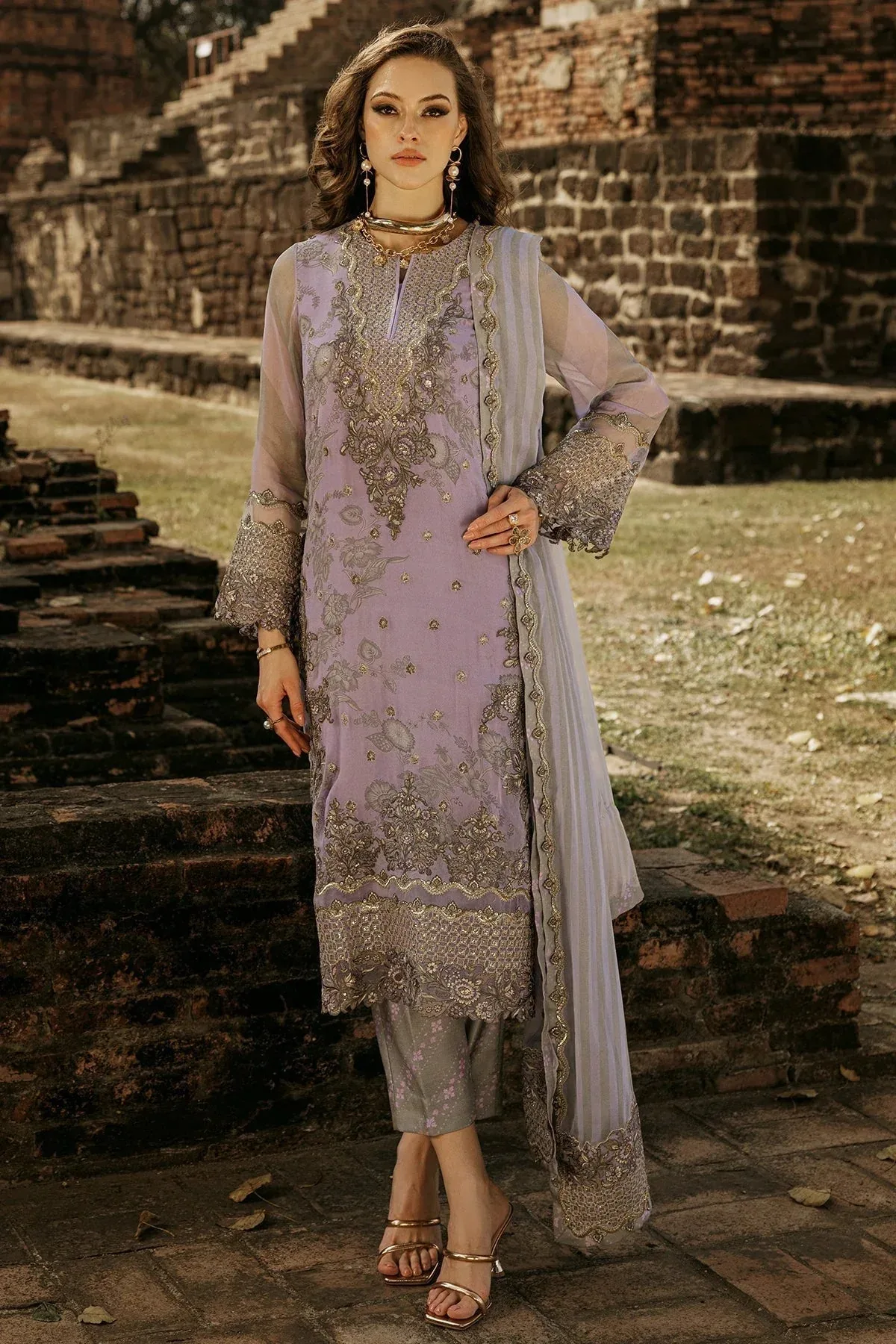Charizma Vasal Collection 25 Purple Gray Raw Silk – view 1 – Poshaq
