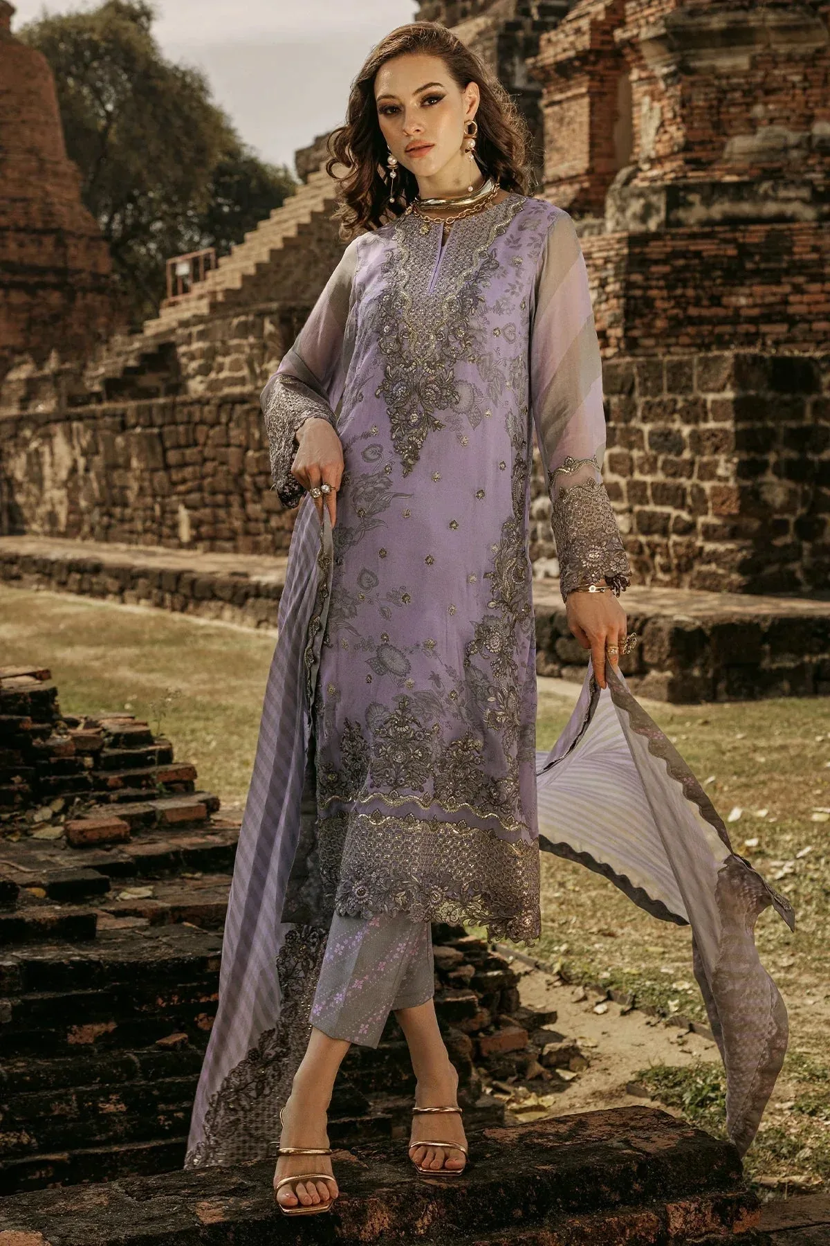 Charizma Vasal Collection 25 Purple Gray Raw Silk – view 3 – Poshaq