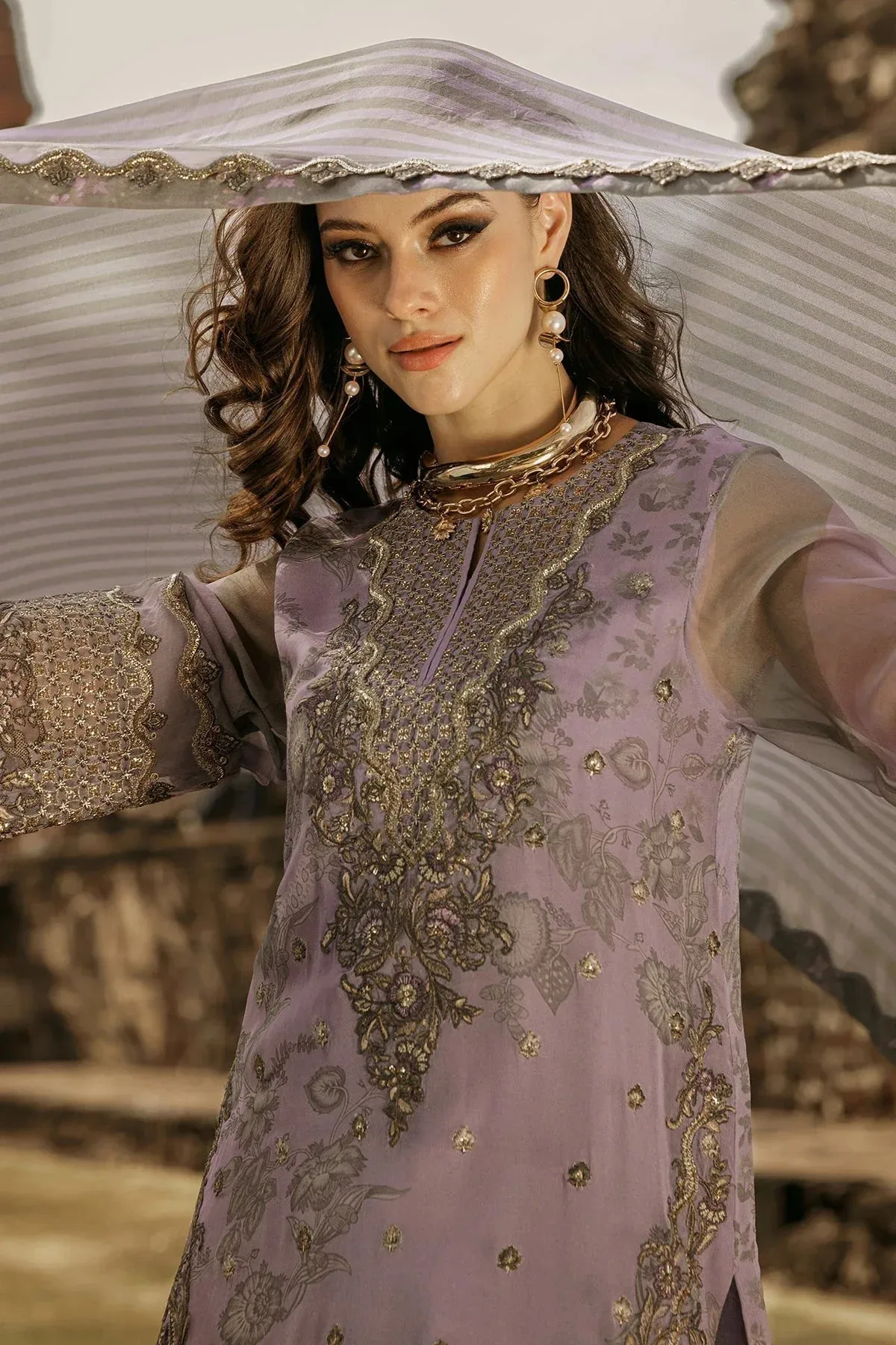 Charizma Vasal Collection 25 Purple Gray Raw Silk – view 4 – Poshaq