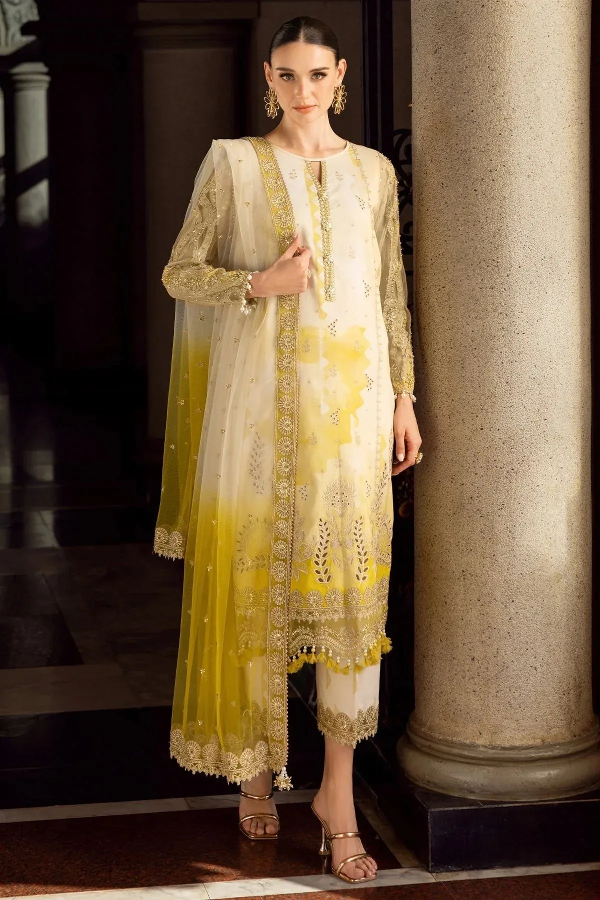Charizma Festive Limited Edition 25 Pastel Yellow Cotton – view 4 – Poshaq