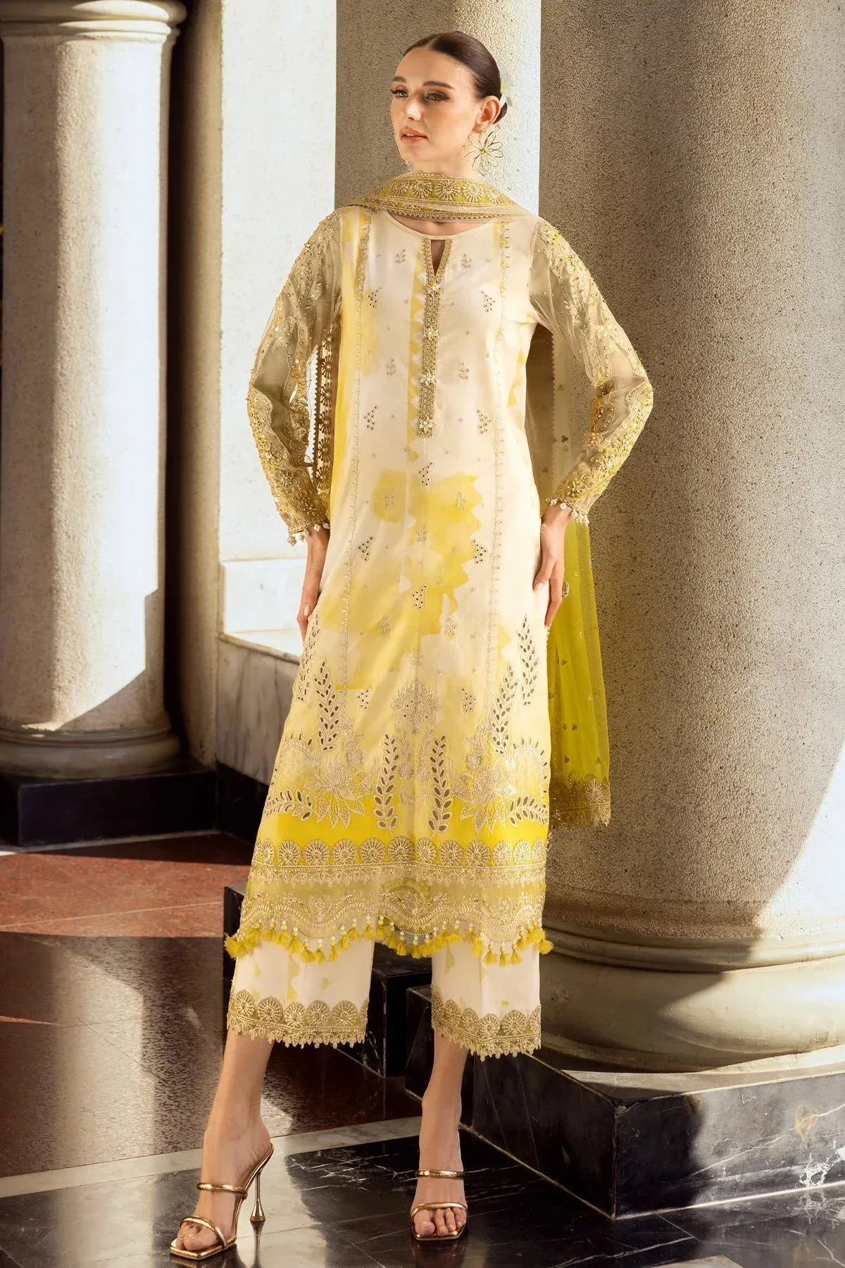 Charizma Festive Limited Edition 25 Pastel Yellow Cotton – view 6 – Poshaq