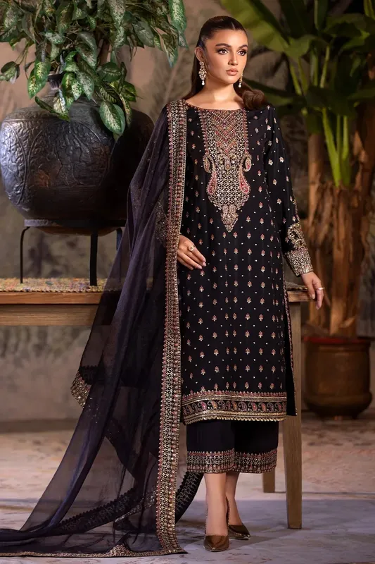 Charizma Festive Pret Black Raw Silk – view 1 – Poshaq
