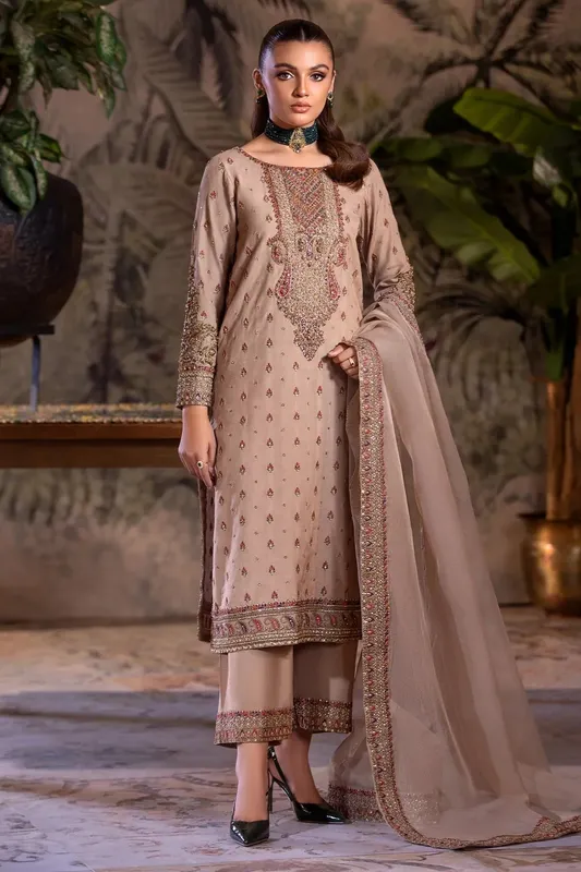 Charizma Festive Pret Beige Raw Silk – view 1 – Poshaq