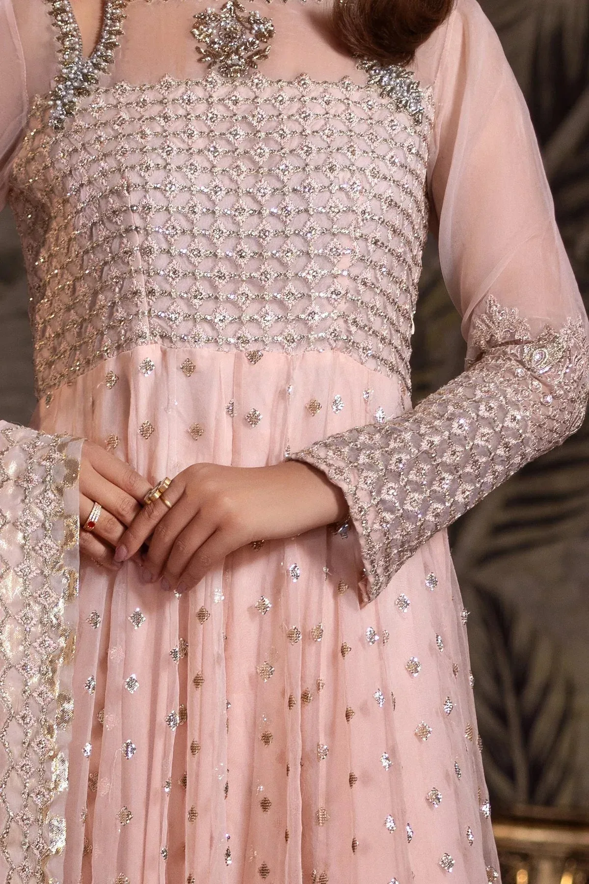Charizma Festive Pret Pink Raw Silk – view 3 – Poshaq