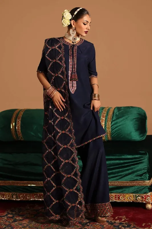 Charizma Festive Pret Navy Blue Organza – view 1 – Poshaq