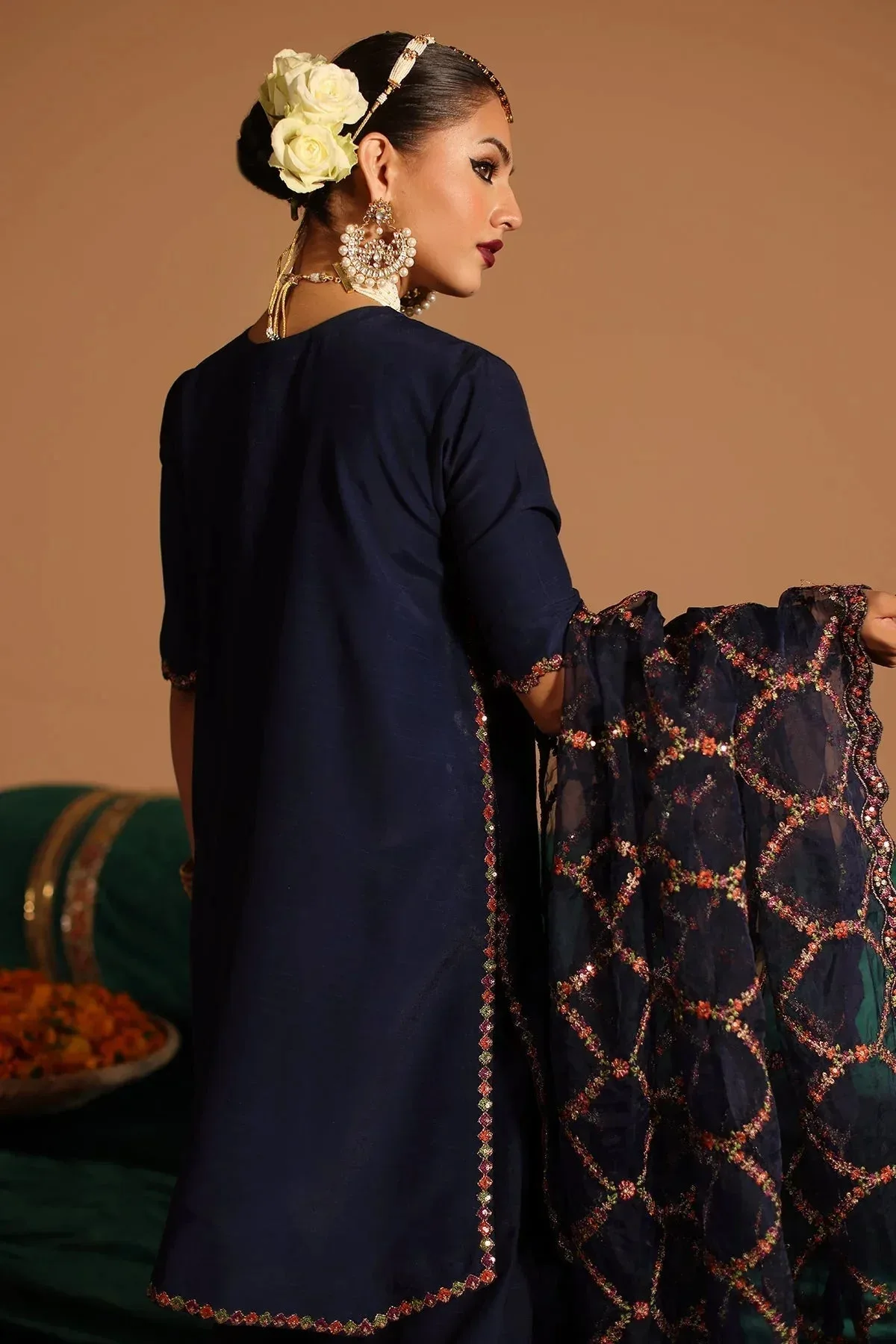 Charizma Festive Pret Navy Blue Organza – view 2 – Poshaq