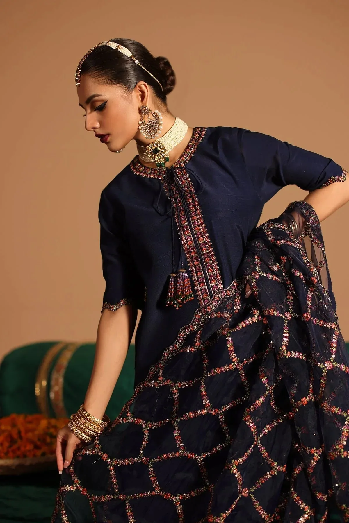 Charizma Festive Pret Navy Blue Organza – view 3 – Poshaq