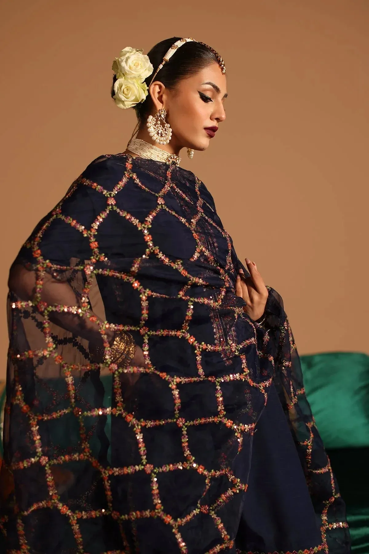 Charizma Festive Pret Navy Blue Organza – view 4 – Poshaq