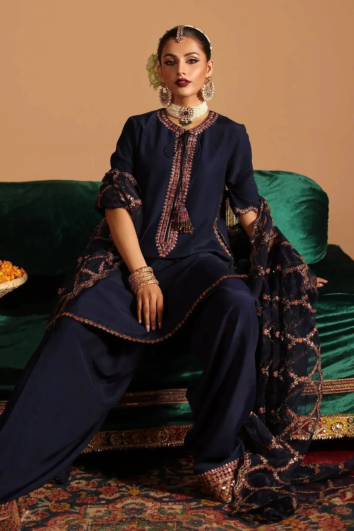 Charizma Festive Pret Navy Blue Organza – view 5 – Poshaq