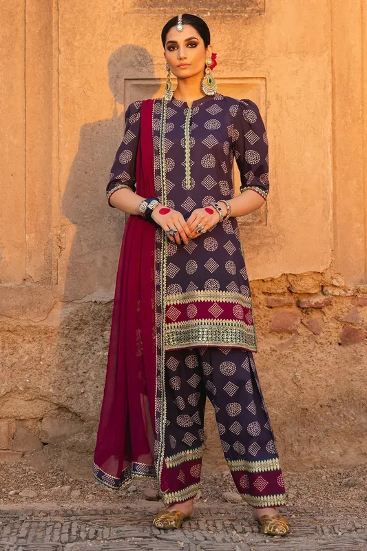 Charizma Festive Pret Plum Raw Silk – view 1 – Poshaq