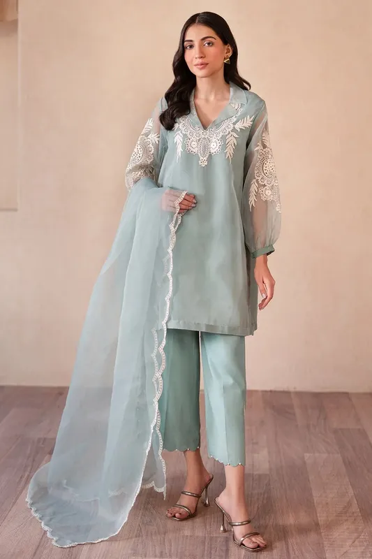 Charizma Festive Pret Ice Blue Raw Silk – view 1 – Poshaq