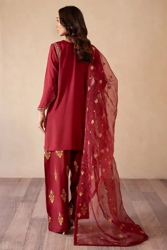 Charizma Festive Pret Maroon Raw Silk – view 1 – Poshaq
