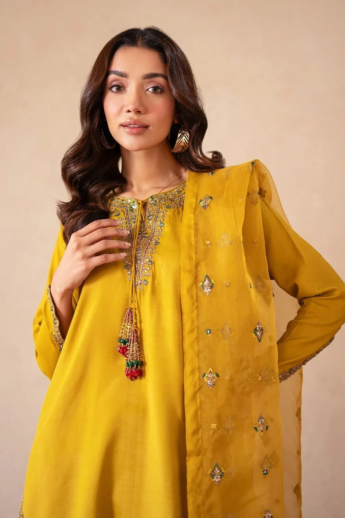 Charizma Festive Pret Mustard Raw Silk – view 2 – Poshaq