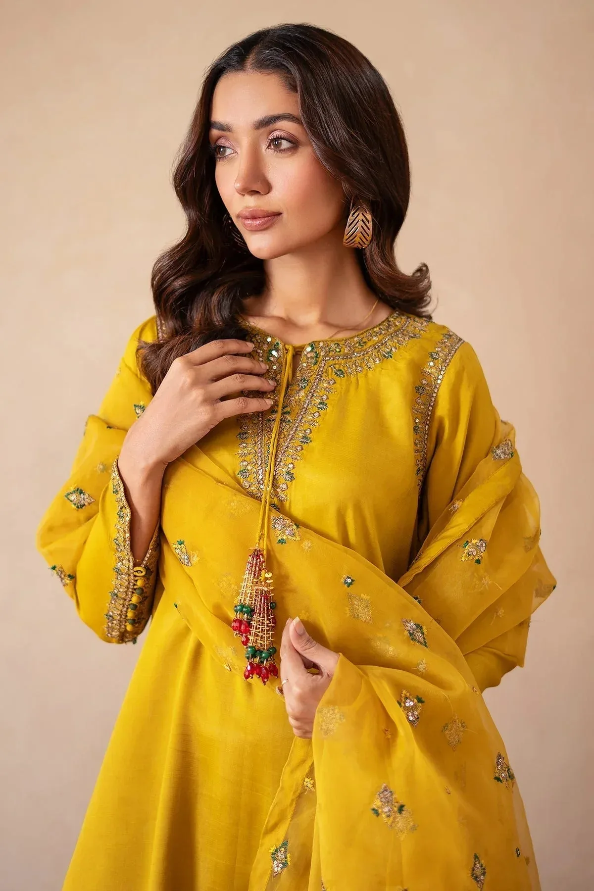Charizma Festive Pret Mustard Raw Silk – view 3 – Poshaq