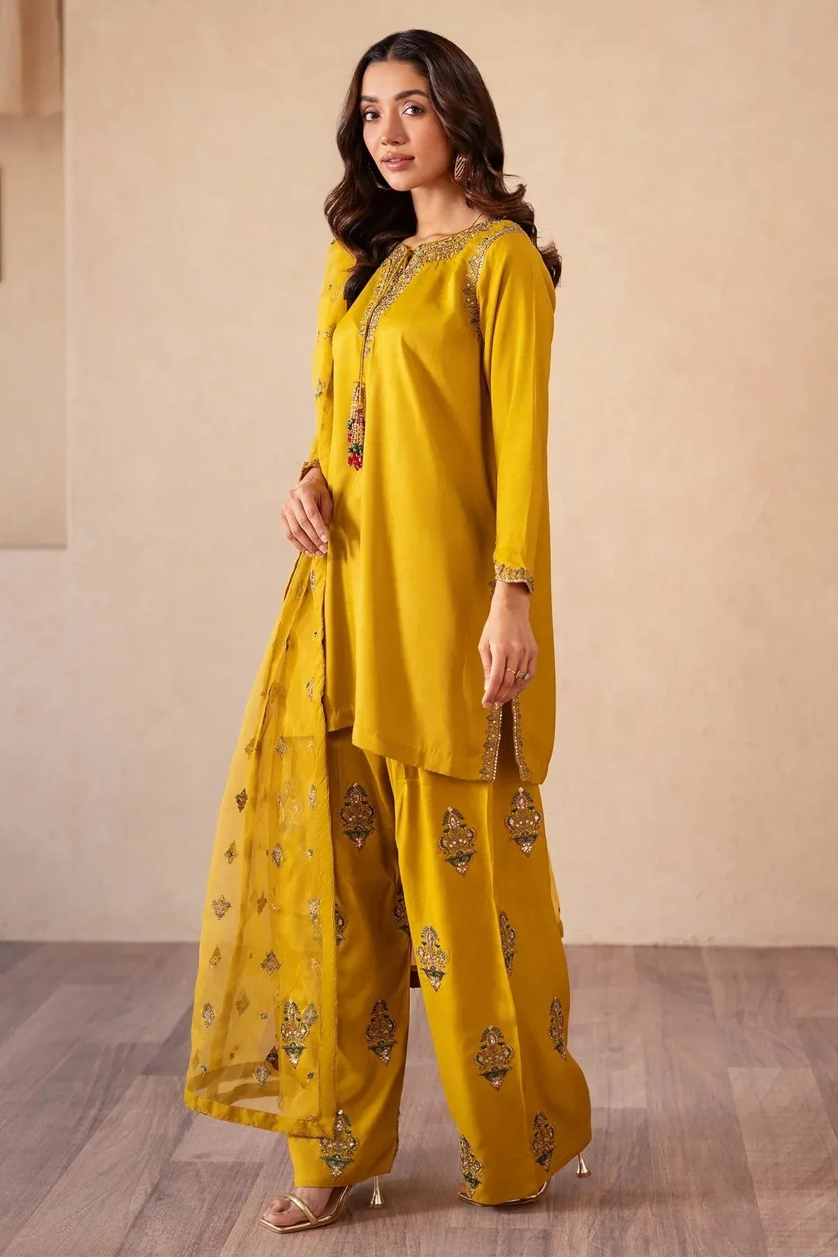 Charizma Festive Pret Mustard Raw Silk – view 4 – Poshaq