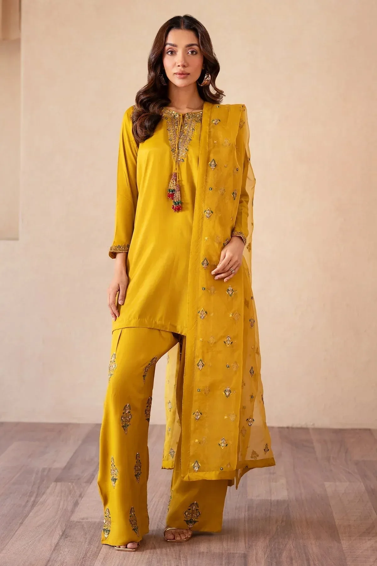 Charizma Festive Pret Mustard Raw Silk – view 5 – Poshaq